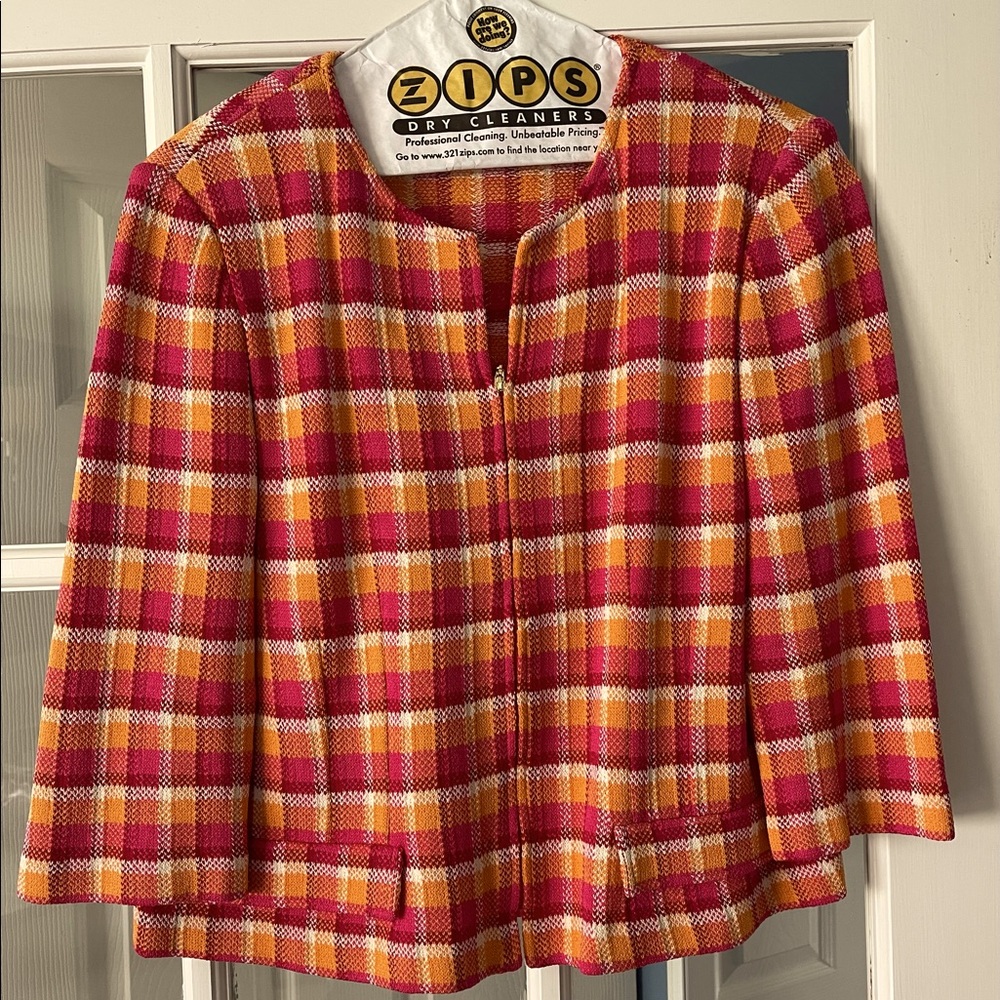 St John Knit Blazer/Jacket Plaid Size 16